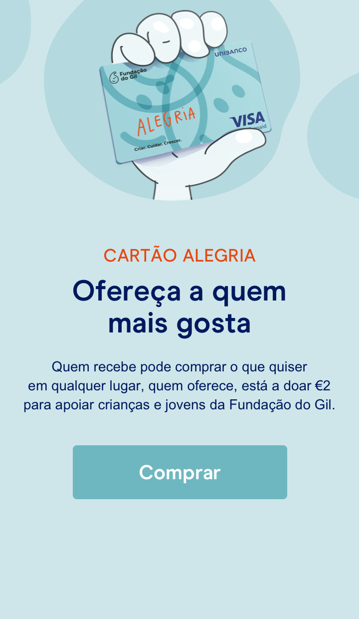 Cartão de oferta Alegria na mão do Gil