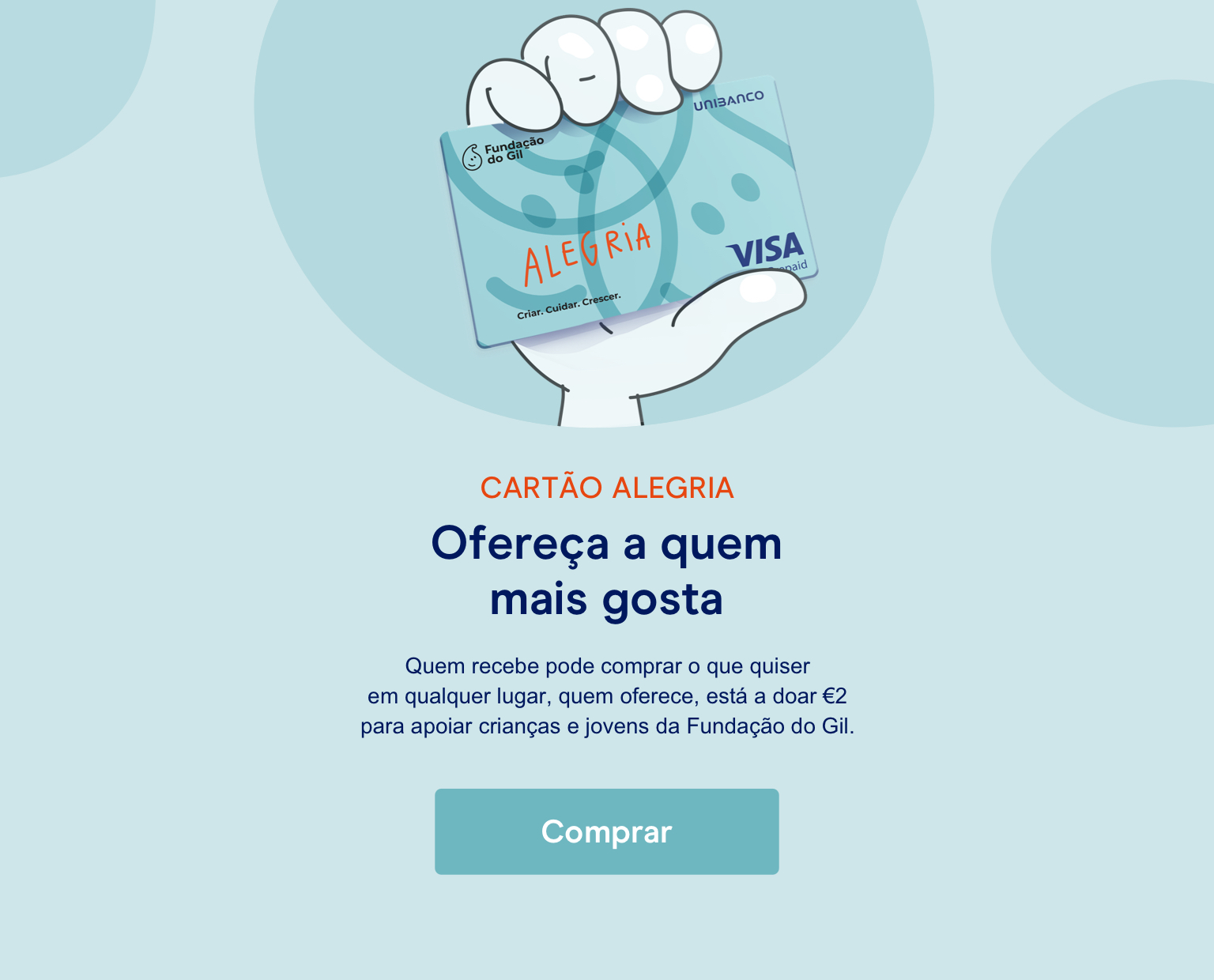 Cartão de oferta Alegria na mão do Gil